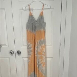 Gypsy 05 Gray and Orange Tie-Dye Maxi Dress